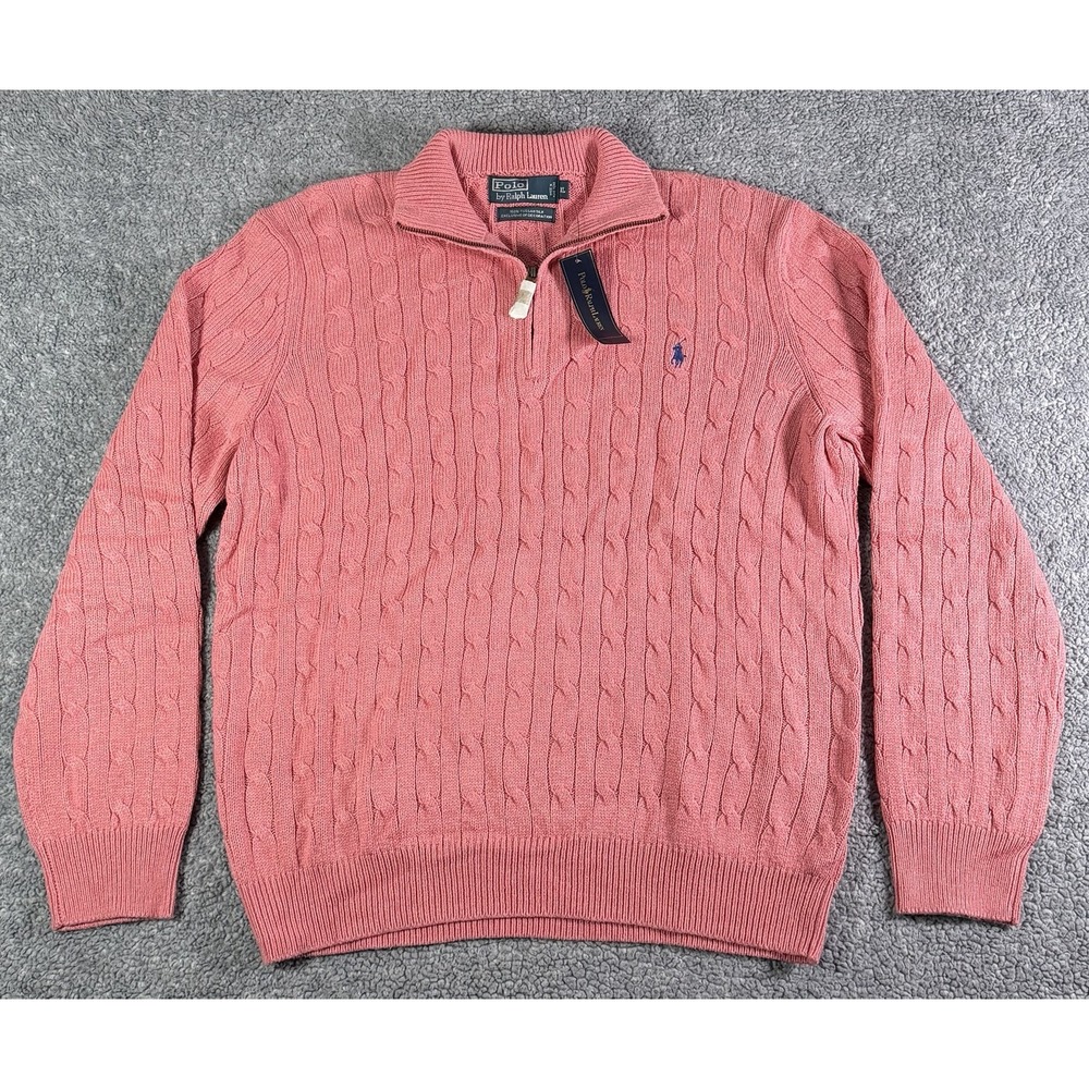 NWT VTG Polo Ralph Lauren 100% Tussah Silk Cable Knit 1/4 Zip Sweater XL Pink